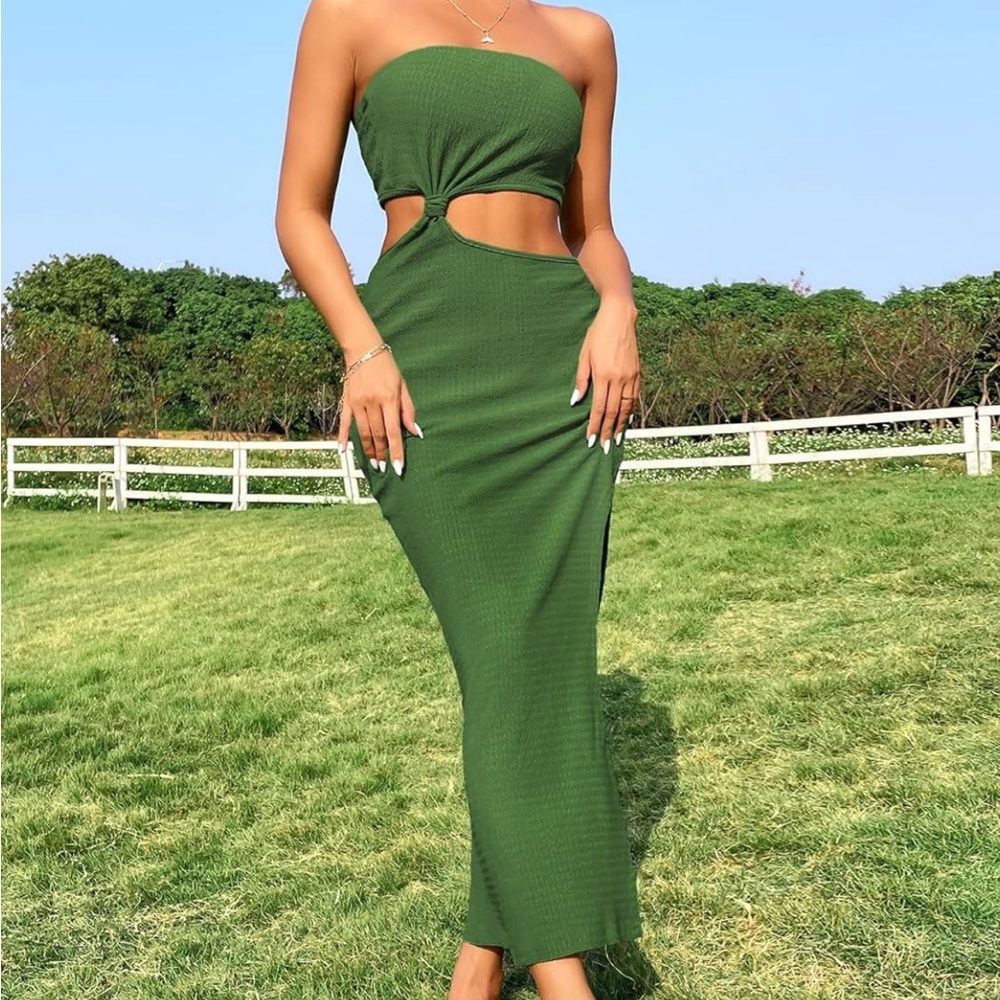 Strapless Bandeau Tube Split Cut Out Dress